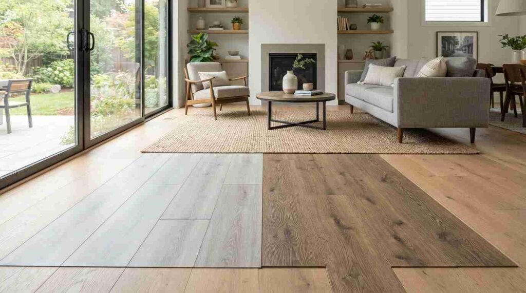 Peel and stick or vinyl plank flooring comparison showing which flooring may be better.