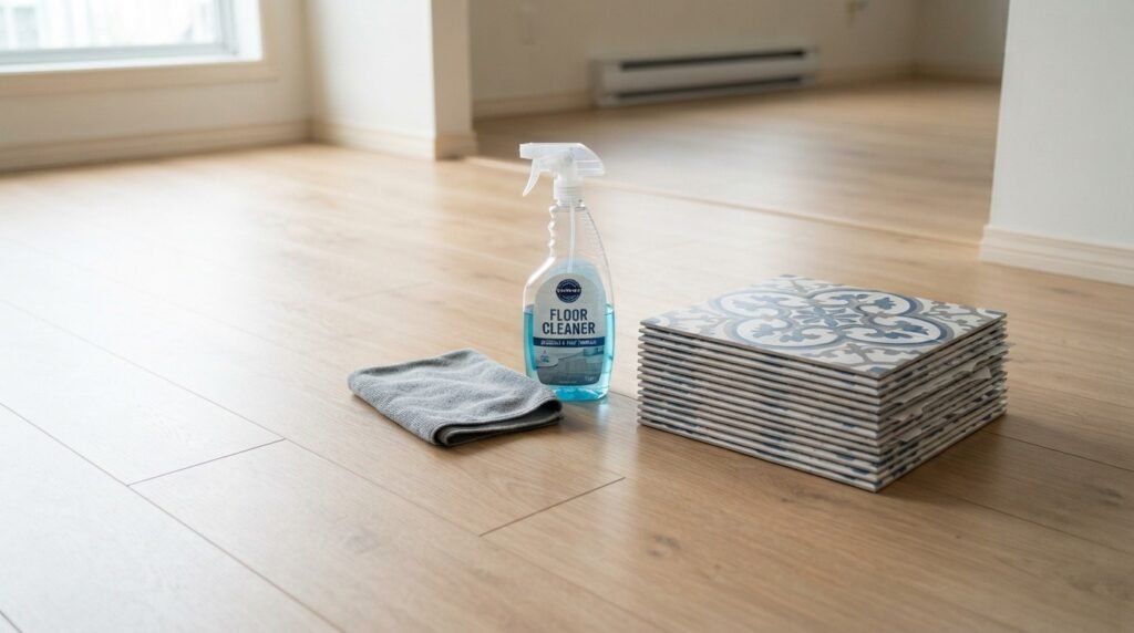 Cleaning laminate flooring before installing peel and stick floor tiles