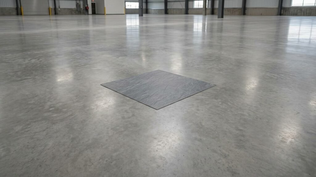 Peel and stick floor tile placed over a concrete floor